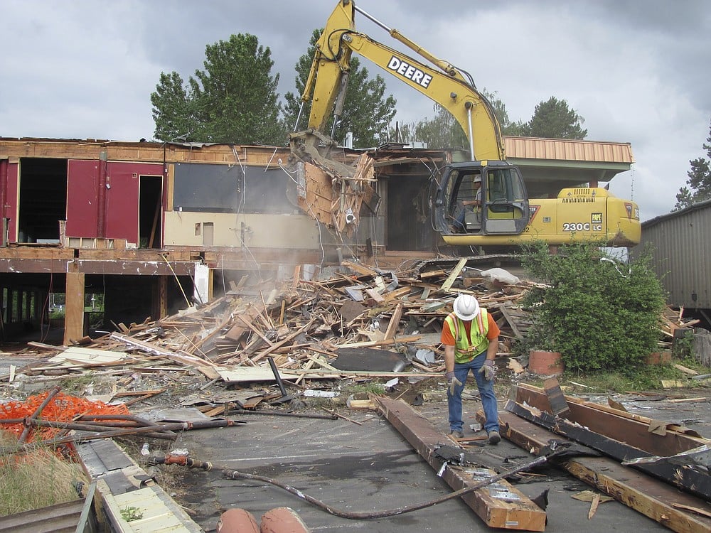 Crews with RSV Building Solutions and Nutter Corporation began demolishing the Parker House Restaurant building this morning. A demolition sale, featuring sinks, light fixtures, beams, timbers, commercial air conditioners, doors and a few tables and chairs, will be open to the public Wednesday, from 10 a.m. to 2 p.m., in the restaurants former parking lot, 56 S. First St., Washougal. There are plans to construct The Black Pearl on the Columbia at the former Parker House site. The two-story restaurant, designed to seat 250 guests, is expected to open in the spring of 2011. Additional photos can be viewed at www.camaspostrecord.com.