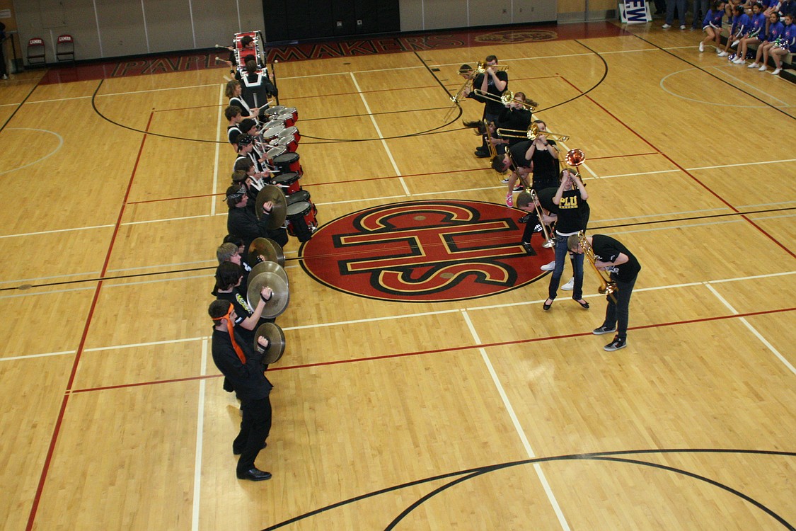 The Camas band performs during halftime.