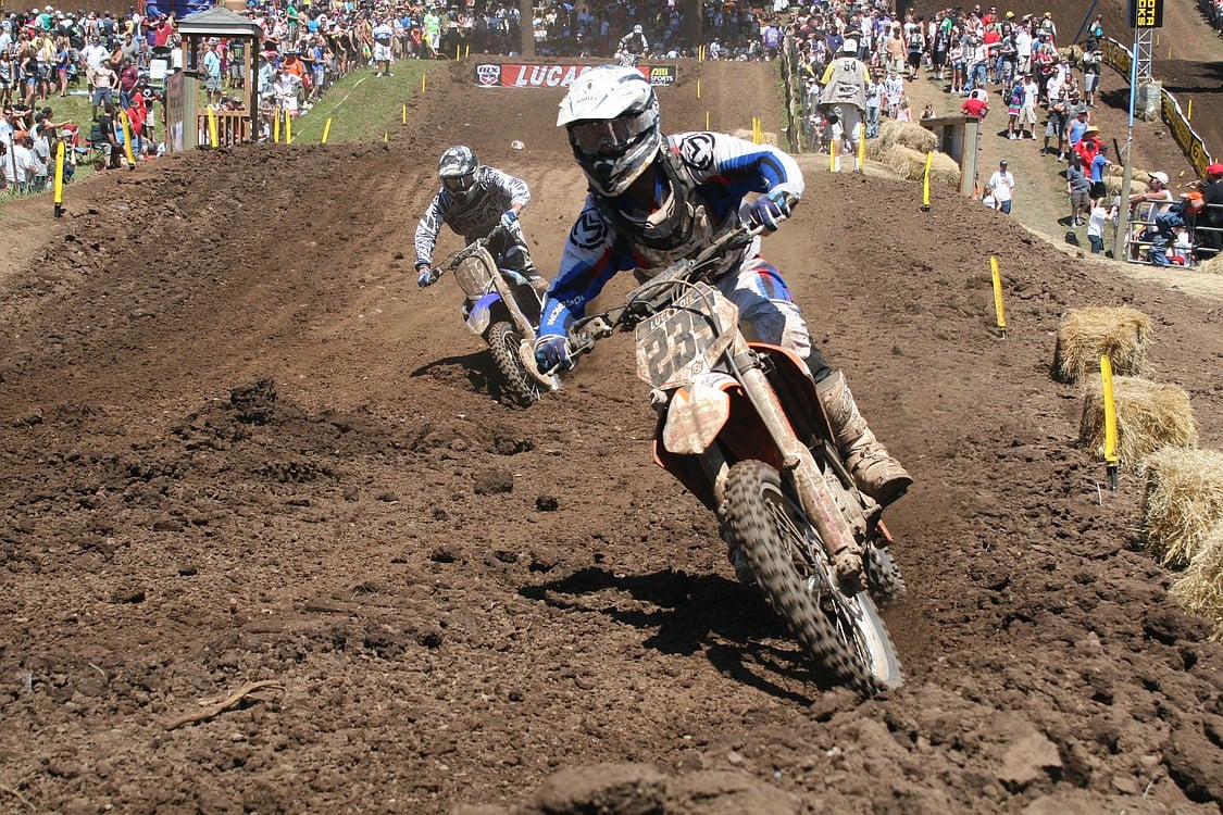 Riders make the turn at Washougal Motocross Park.