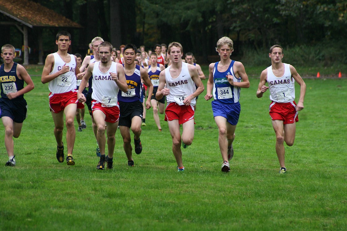 The Camas boys cross country runners grab the early lead in the 3A district championship race, and never let go.
