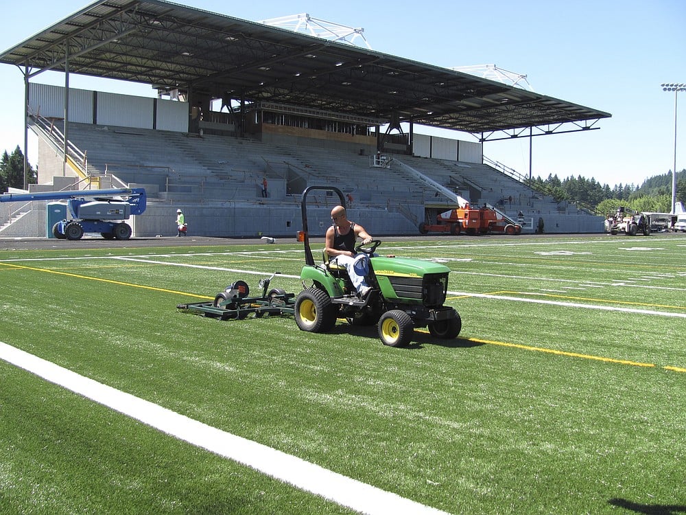 The new field turf at Doc Harris Stadium is green with anticipation for football and soccer this fall. The grand reopening is Friday, Sept. 17.