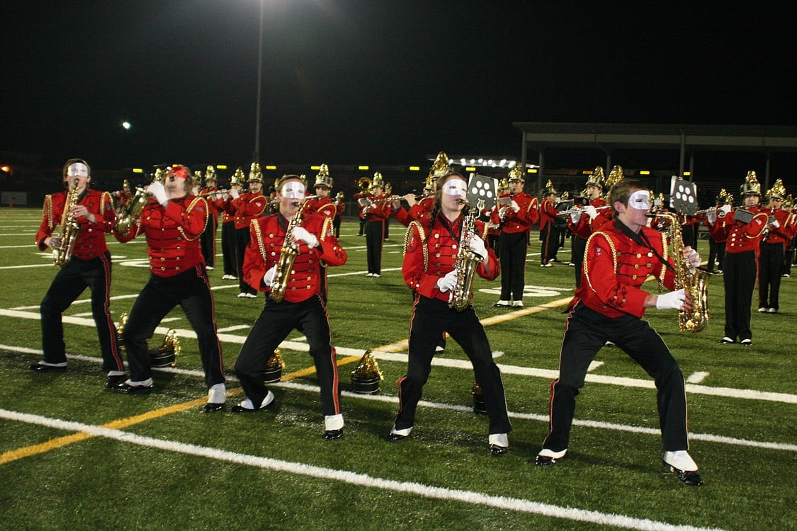 The Camas High School marching band performs &quot;Bad Romance&quot; by Lady Gaga during halftime Nov. 5, at Doc Harris Stadium.