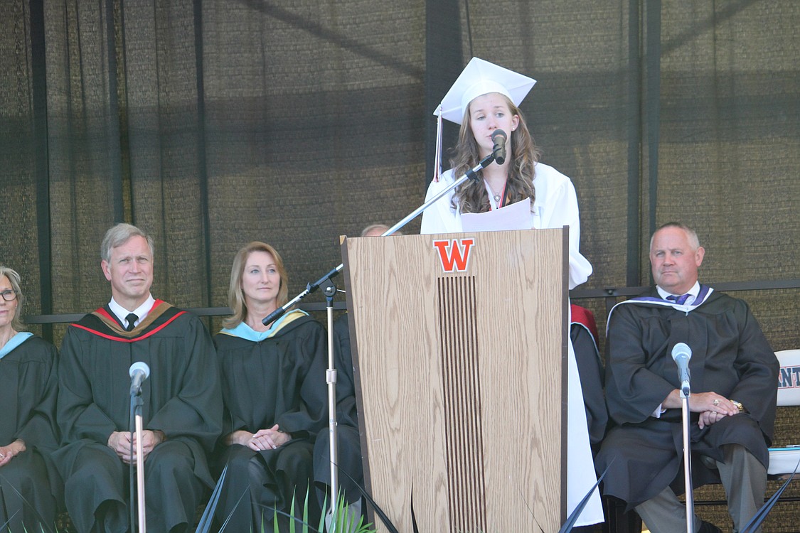 Valedictorian Darcy Akers addresses the class of 2011, telling them to pursue their dreams and look forward to the future.