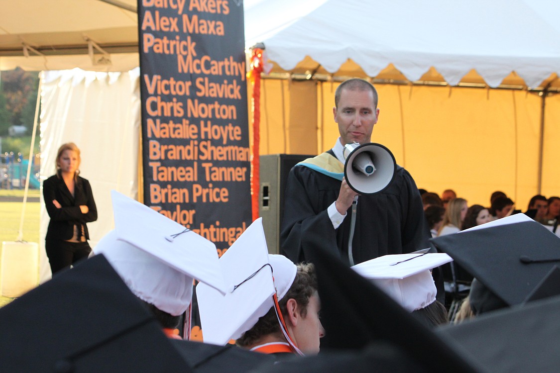 WHS teacher Brian Amundson delivered his commencement speech using a megaphone after the sound system temporarily went out at graduation on June 11.
