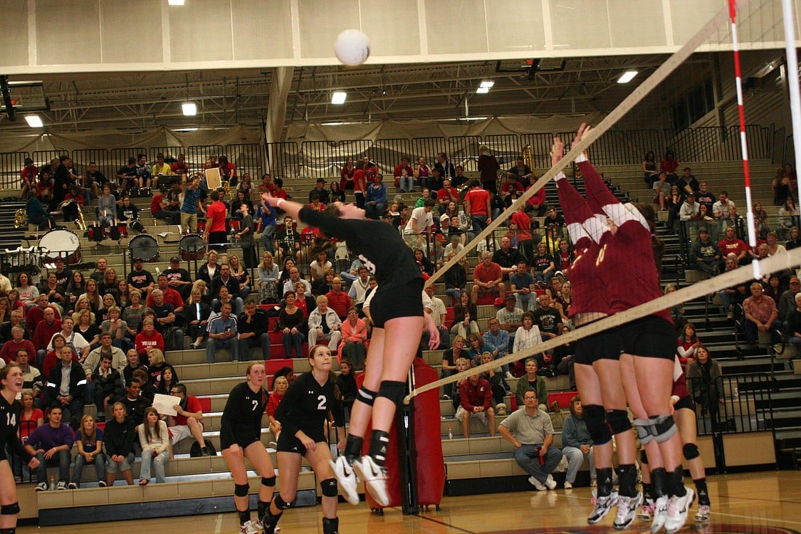 Marleen de Zoete mashes the volleyball for the Papermakers Oct. 21, at Camas High School.