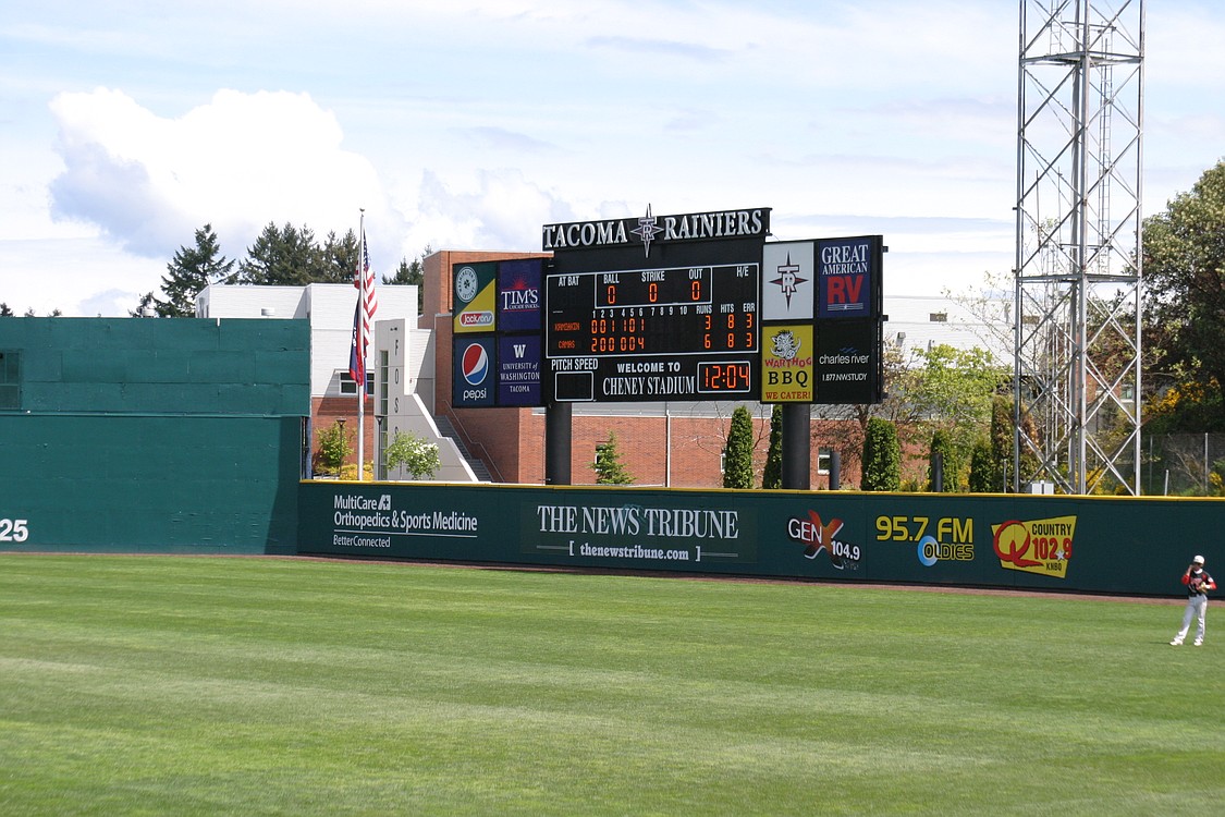 Scoreboard at Cheney Stadium.