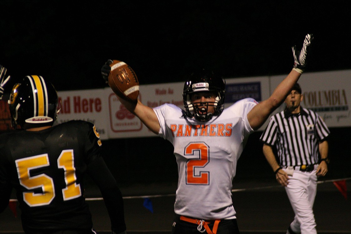 Sam O'Hara roars loudly after catching a game-winning touchdown for the Washougal High School football team Sept. 3.