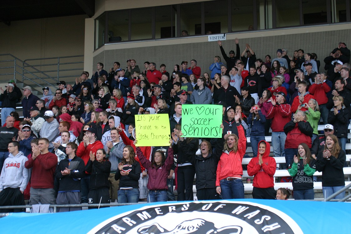 The Camas faithful soccer fans cheer the Papermakers on to the state championship.