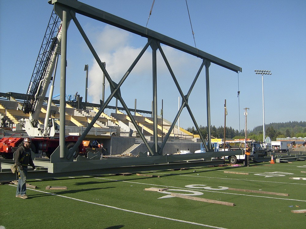 Members of Alliance Steel Erectors and Team Construction assembled these new roofing panels, piece by piece.