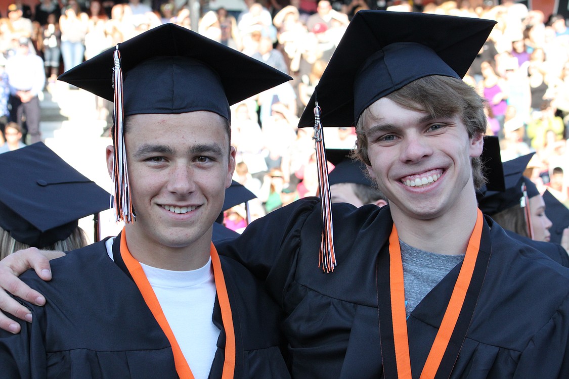 WHS seniors Brendan Casey (left) and Zac Schepp pose for a photo while waiting for graduation to begin.