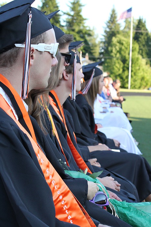 Panthers listen to principal Aaron Hansen speak during graduation ceremonies on June 11.