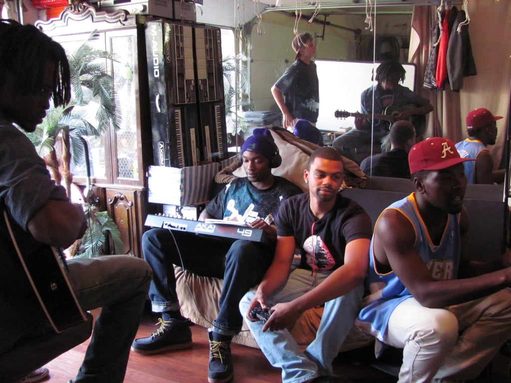 Clockwise, from left: Righteous Minds members Caleb-John Mormon, Isaiah Coleman, Ryan Toombs and Kamari Brown rehearse in their Vancouver studio. Mormon and Brown are Camas High School graduates, as is group manager Alastair Graham and member Dobilas Zalpys.                                