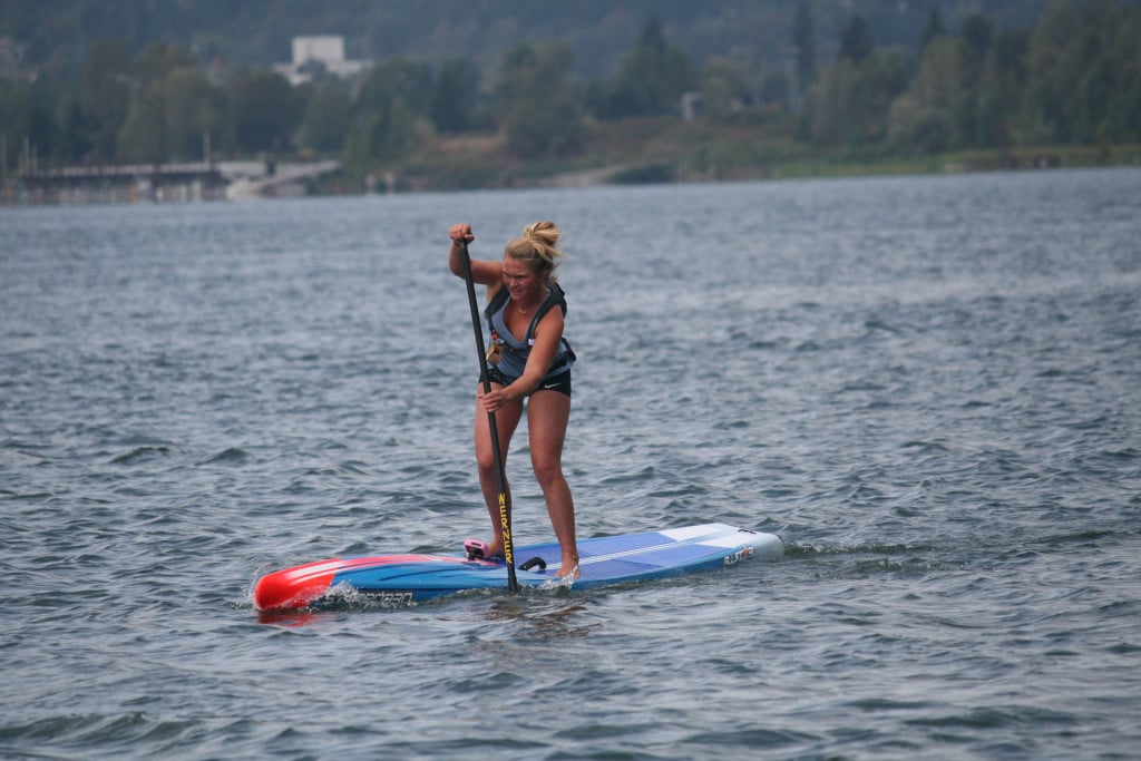 Fiona Wylde paddles hard through the choppy waters of the Columbia River. The 18-year-old from Hood River, Oregon is off to Japan to compete against the best paddleboarders in the world.