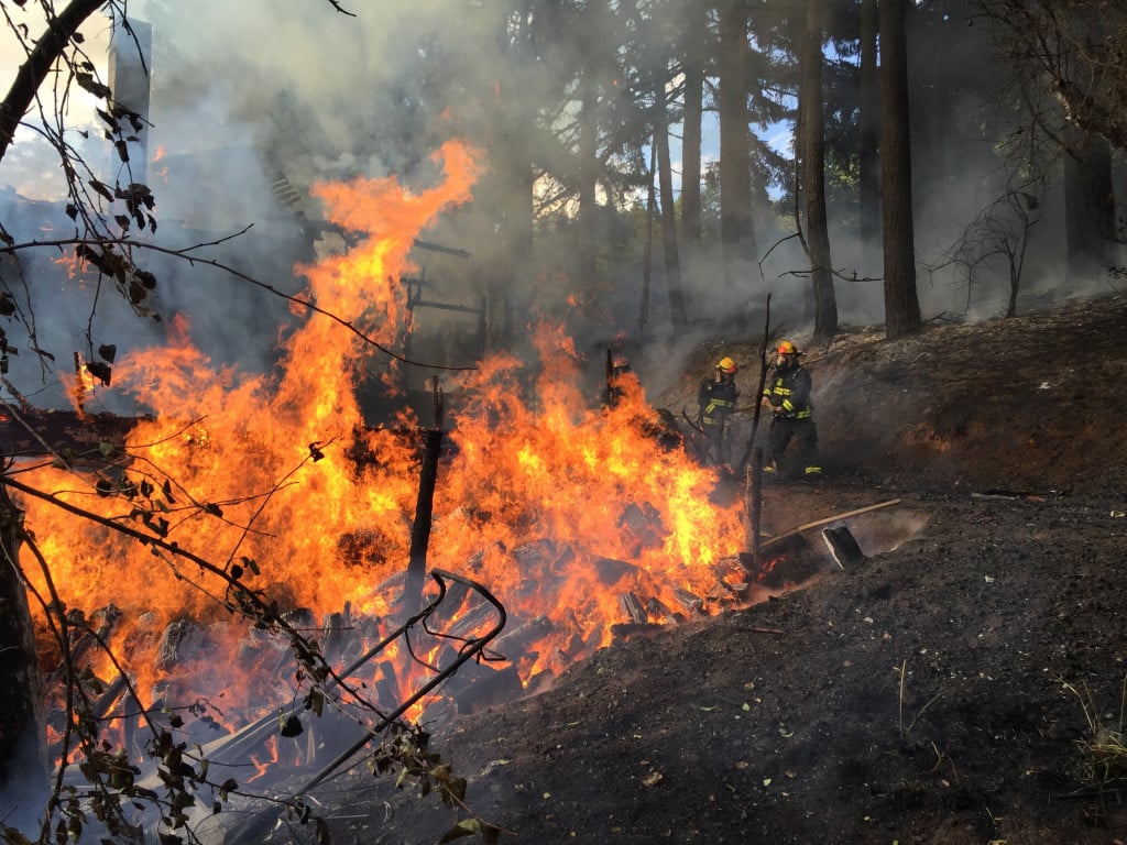 A fire broke out Sunday afternoon at a house located at 20709 S.E. Evergreen Highway in Camas. The two-story structure was destroyed, but there were no injuries. The cause is being investigated. (Photo courtesy of the Camas-Washougal Fire Department)