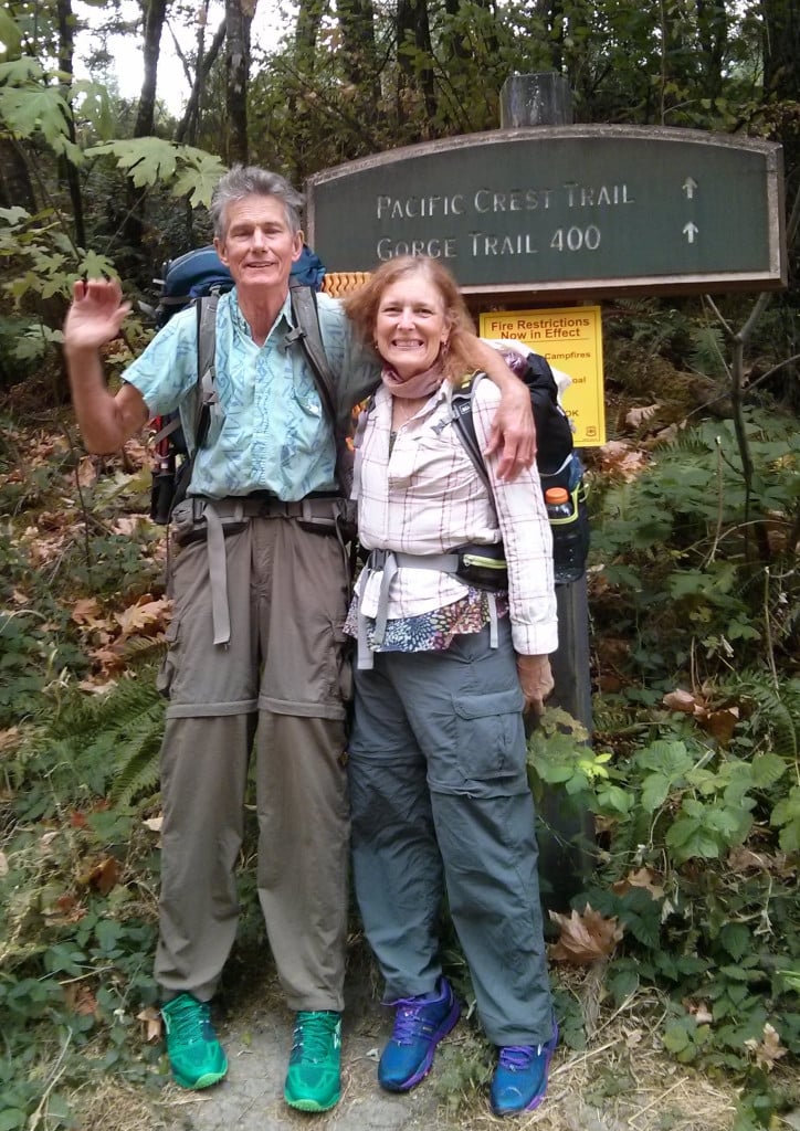 Dave and Boni Deal pose at the start of their hike across Oregon, which began Aug. 21 in Cascade Locks. 