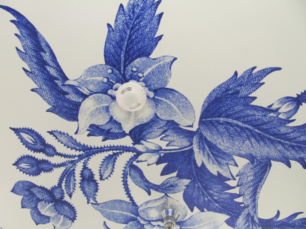 This blue and white pattern on the ceiling of the women's restroom at the Fort Vancouver National Historic Site Visitor Center was designed using original Spode China as a model. Known at the 