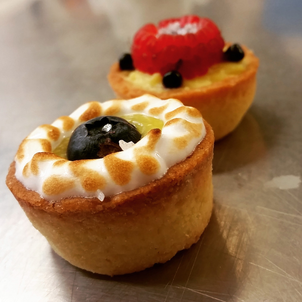 These mini tarts, one with pastry cream and one with lemon curd and meringue, were made during one of Angie Jonason's baking classes. 