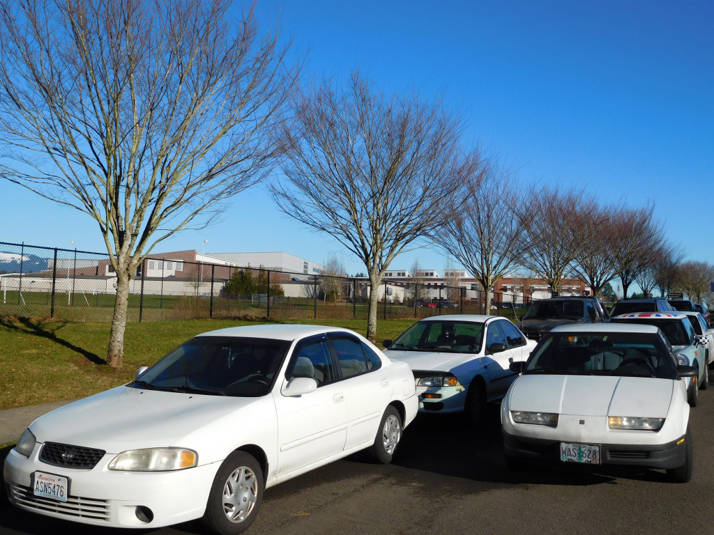 Lack of parking has become a major issue at Camas High School, to the point that students are double parking and blocking each other's cars on nearby 15th Street. A proposed bond would alleviate some of that by funding additional parking. (Danielle Frost/Post-Record)