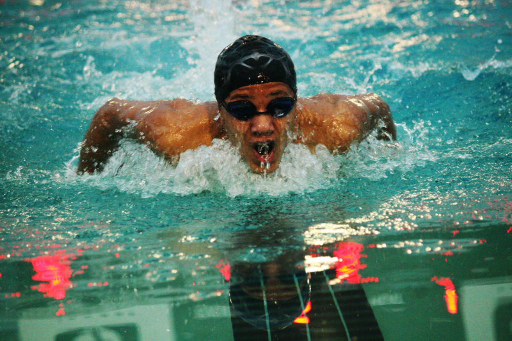 Isaiah Ross swims to first place for Washougal in the 100-meter butterfly Wednesday, at LaCamas Swim & Sport. The freshman has qualified for state in this event, the 200 individual medley and the 100 freestyle. (Photos by Dan Trujillo/Post-Record)