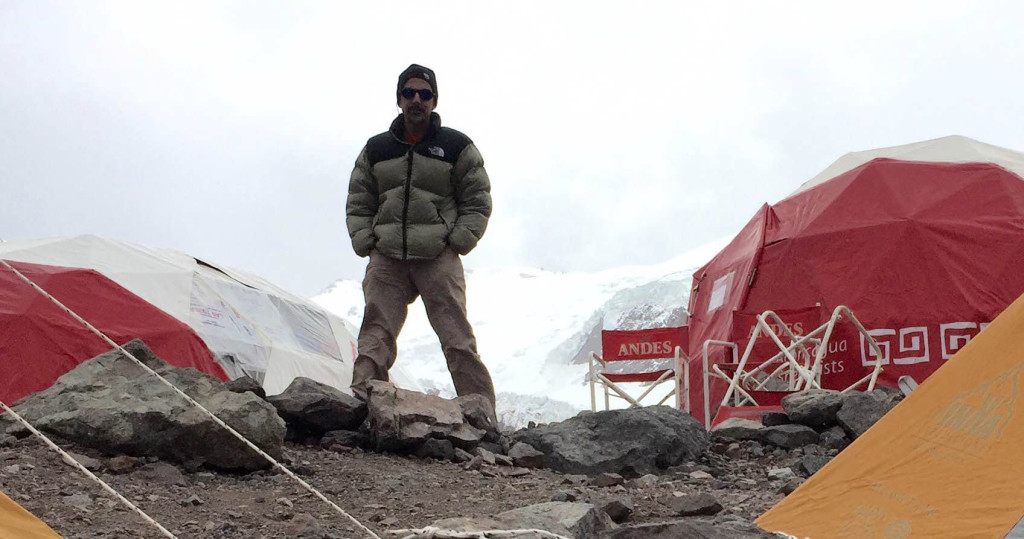 Nick Swinhart stands at the Plaza de Mulas basecamp while awaiting an opportunity to climb Aconcagua.
