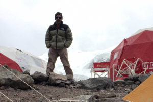 Nick Swinhart stands at the Plaza de Mulas basecamp while awaiting an opportunity to climb Aconcagua.