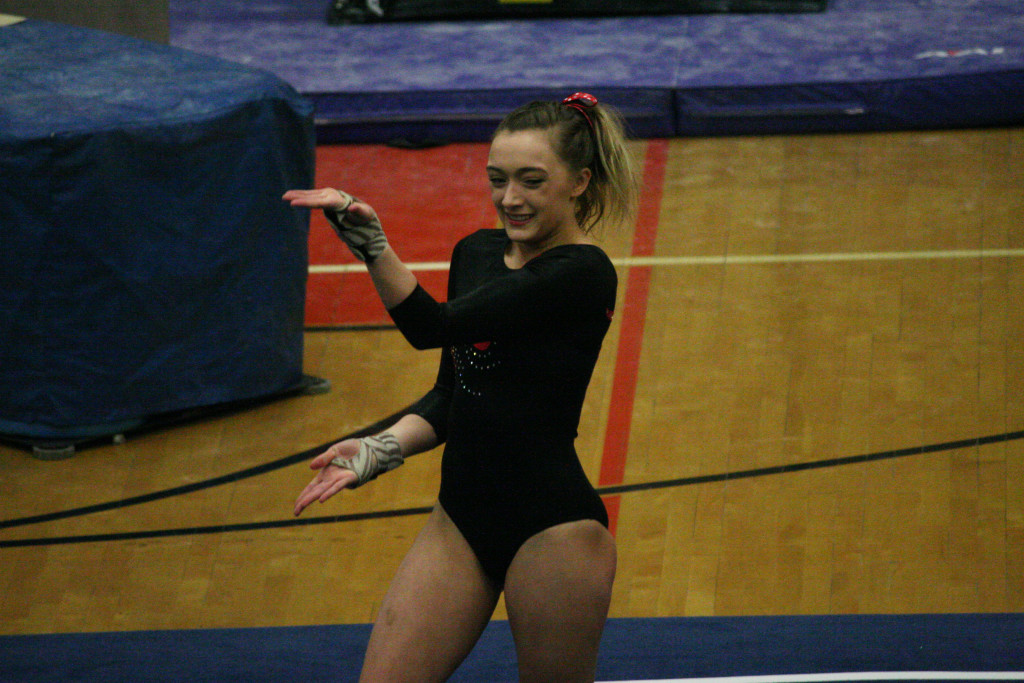 Emily Karkanen, a first team all-around gymnast, earned fourth place for the Papermakers on the floor exercise and third all-around at the district championship meet Saturday, at Battle Ground High School.
