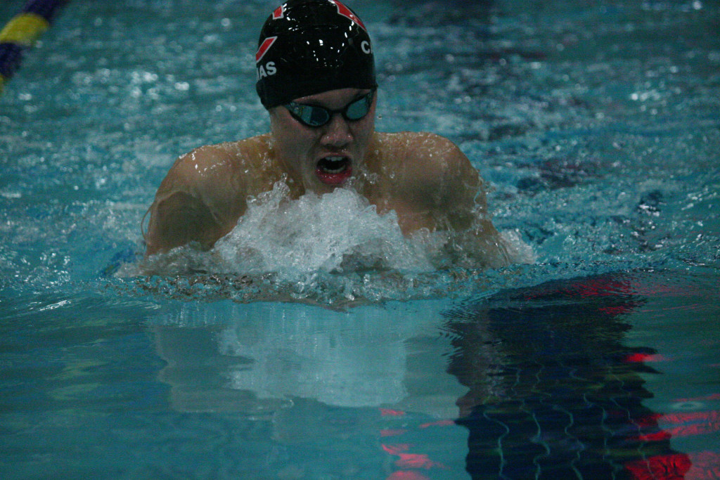 Eric Wu joins Mark Kim in winning four district titles for the Papermakers Saturday. The freshman finished first in the 200 individual medley, 100 breaststroke and as a member of the 200 medley and 200 freestyle relay teams.