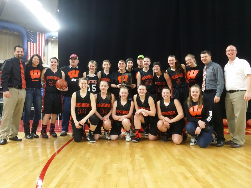 Washougal High School girls basketball players, coaches and parents stand proud after the Panthers earned fourth place at the 2A state tournament Thursday through Saturday, in Yakima.