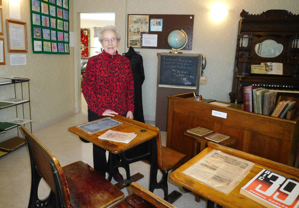 Jannie Van de Burgh's favorite aspect of the newly revamped museum is this replica of a one room schoolhouse, complete with a wood stove and photos of local schools in the early 20th century.