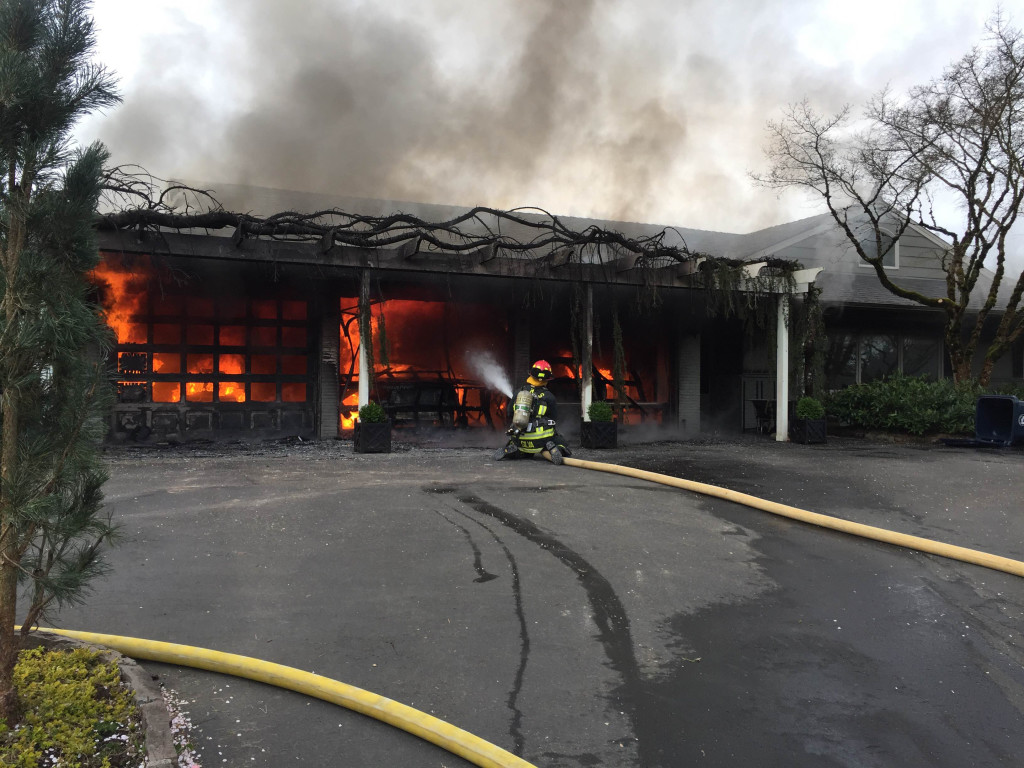 When firefighters arrived on scene at 4108 N.W. McIntosh Road, the attached garage was fully involved in fire. It took about 30 minutes to put out the blaze. Photo courtesy of the CWFD.