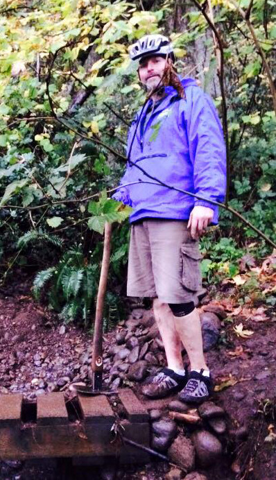 David Ellis uses a McLeoud tool to help fix an issue on a trail at Fallen Leaf Park. (Contributed photo)