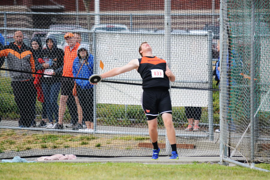 Josh Bischoff tosses the discus 158 feet, 1 inch to earn second place at state for Washougal Thursday, at Mt. Tahoma High School in Tacoma. 