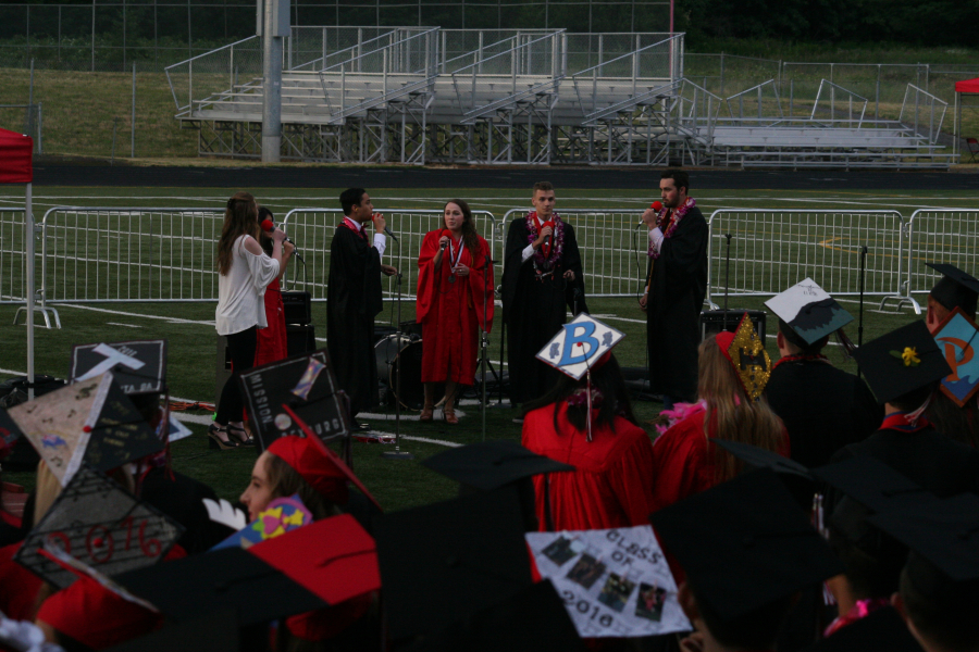 CHS students perform an accapela version of, "September," by Earth, Wind and Fire at the commencement ceremony Friday. 