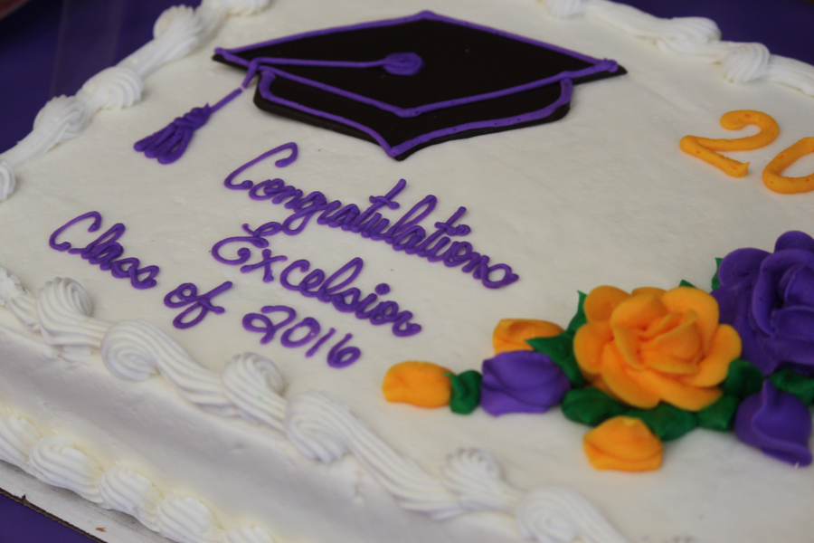 A reception with cake and punch was held for the 12 students who participated in Excelsior High School's commencement ceremony Friday, at the Washburn Performing Arts Center.