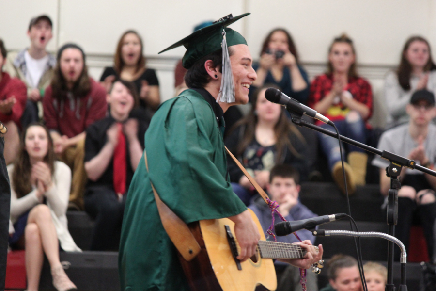 Hunter Rukstad sang Lynyrd Skynyrd's "Free Bird" during the Hayes Freedom High School graduation ceremony. 