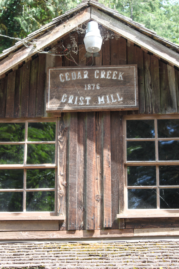 The Cedar Creek Grist Mill, powered by water, was originally built in 1876 by George Woodham and his two sons. North Clark County families made the trek to the mill with grain that was ground into flour or livestock feed. 