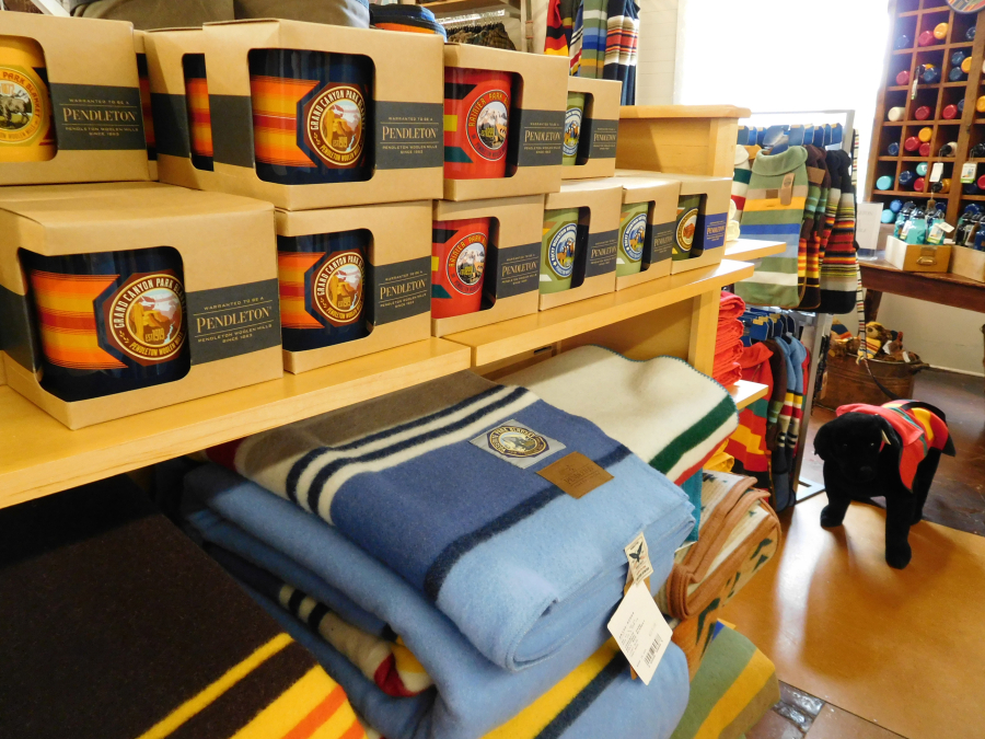 Blankets, mugs and dog coats are among the items that can be purchased at the Pendleton Store, in downtown Washougal. The mill, located next to the store, manufactures wool textiles, for use in blankets, men's and women's clothing and upholstery.