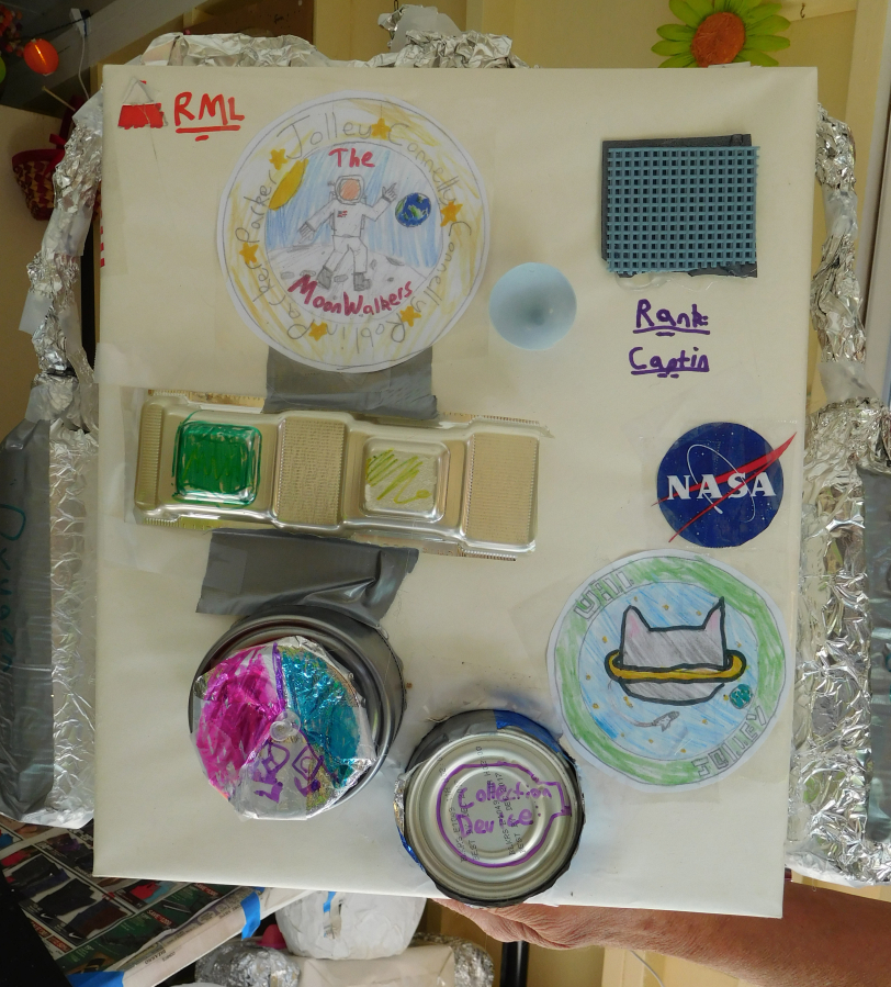 The astronaut backpacks are created from boxes, tin cans, tin foil, paper and other household items. Campers typically bring some supplies, and director Kathy Marty collects the rest throughout the year.
