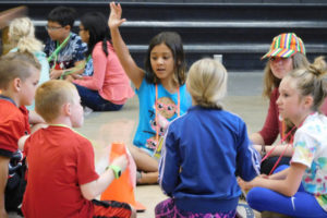 Dorothy Fox students learn more about each other during a team building exercise at the school wide leadership workshop for fourth- and fifth-graders. 