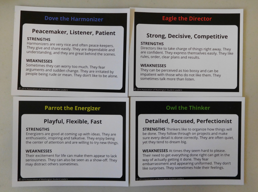 Students were introduced to "Bird Leadership Styles," which include doves, eagles, parrots and owls; along with the strengths and weaknesses of each one. 