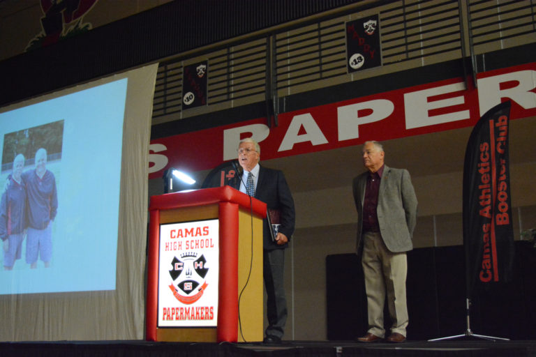 Camas Hall of Honor inductees Pete Loop and Don Chaney have been moving the chains during football games for the past four decades. Through good weather and bad, they have enjoyed the "best view" of the Camas community at Doc Harris Stadium.