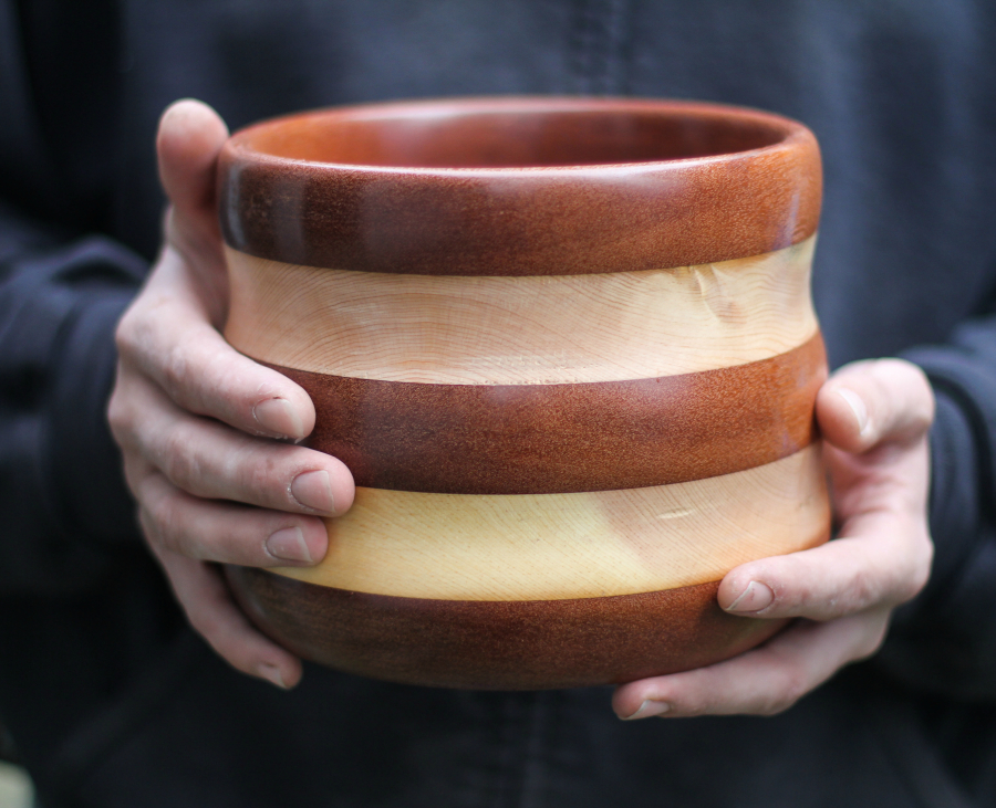 Furniss created this bowl using pieces from an old piano. Furniss enjoys working with what he refers to as "exotic woods." (Anni Furniss/Contributed photo)
