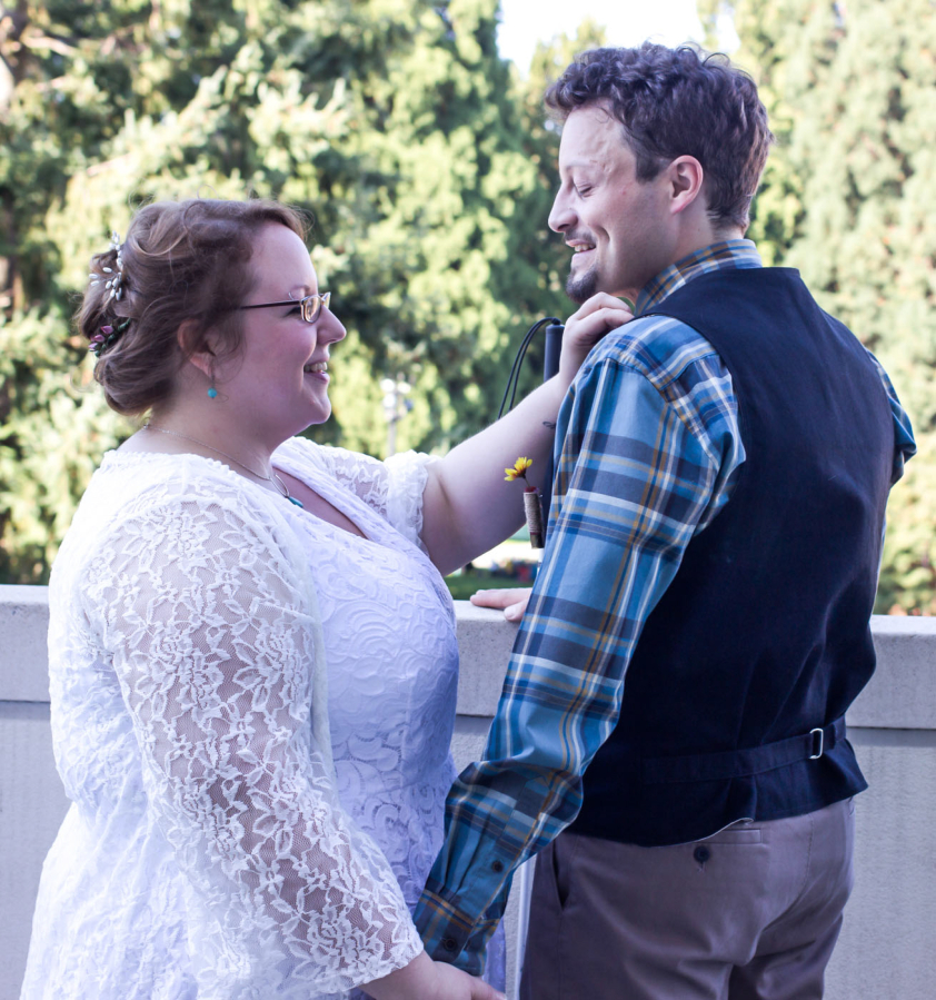 Anni and John Furniss were married on Sept. 12, 2015, at the Marshall Community Garden, where they had their first date three years earlier. Instead of a "first look," at their wedding, the couple had a "first touch," as John has been blind since the age of 16. (Anni Furniss/Contributed photo)