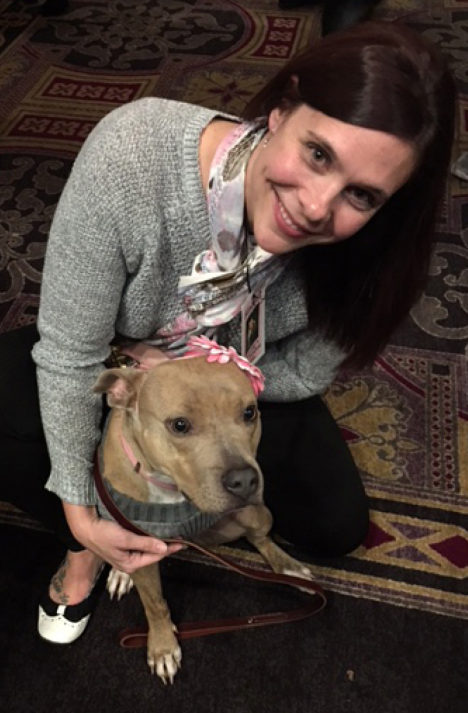 Heather Matson, a veterinarian technician, is the owner of five rescue animals. Jenny (pictured) is a pit bull mix. She joins two more dogs, a pit bull named Talli and a dachshund named Jewels, as well as two cats, Mia and Mostar.