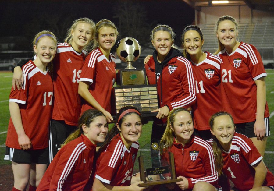 Ten Camas High School seniors led the Papermakers to the 4A state soccer championship Saturday, at Sparks Stadium in Puyallup. Pictured in the top row (left to right): Ashley Carter, Karsyn Quade, Marley LeFore, Hannah Taie, Ellie Echeverio and Sarah Davidson; bottom row (left to right): Morgan Winston, Alyssa Tomasini, Julia Coombs and Sabine Postma. 