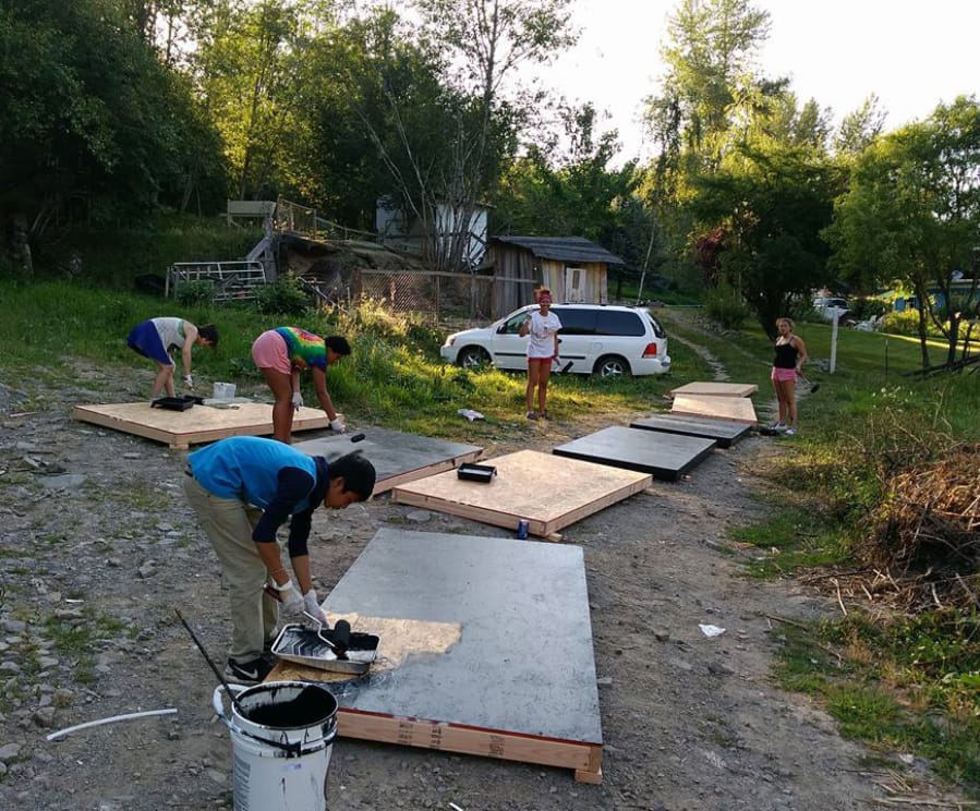 A team of volunteers helped construct tiny homes this past summer. (Contributed photo)