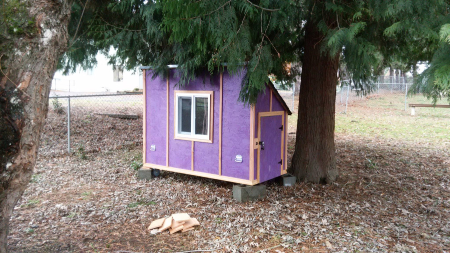 This tiny house is located at St. Anne's Episcopal Church in Washougal. It serves as a transitional home for those seeking shelter.