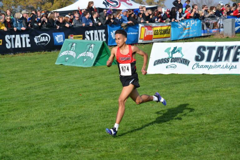 Yacine Guermali captured the 4A boys cross country state championship for Camas on the Sun Willows Golf Course in Pasco.