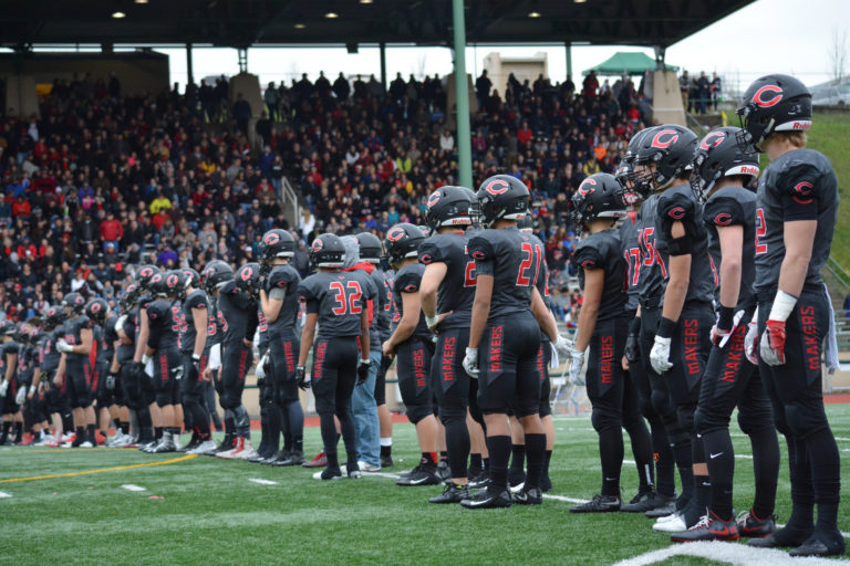 The Camas High School football player introductions before the state semifinal game at McKenzie Stadium.