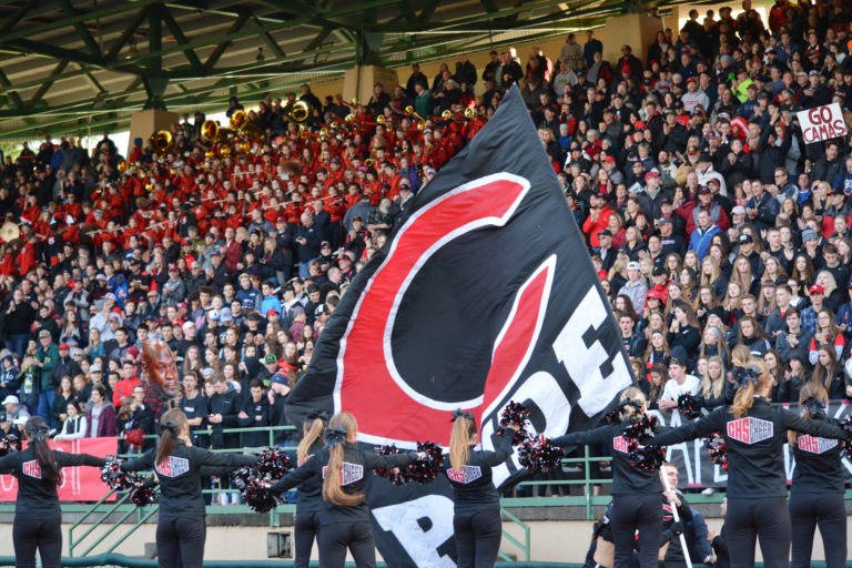 The Camas side at McKenzie Stadium is filled to capacity.